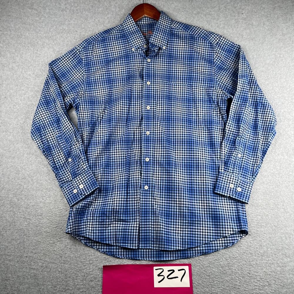 Alan Flusser Shirt Medium Blue White Check Casual Button Up Long Sleeve Mens